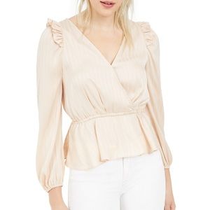 Leyden beige striped wrap top NWT